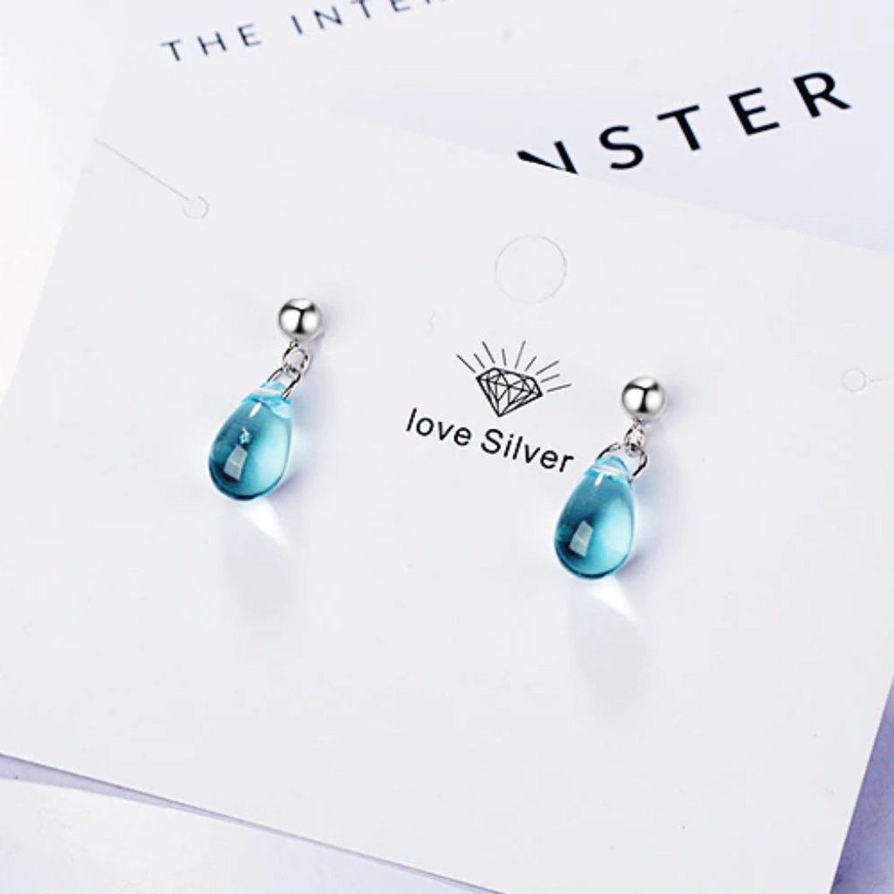 NEW 925 Sterling Silver Crystal Waterdrop Earrings